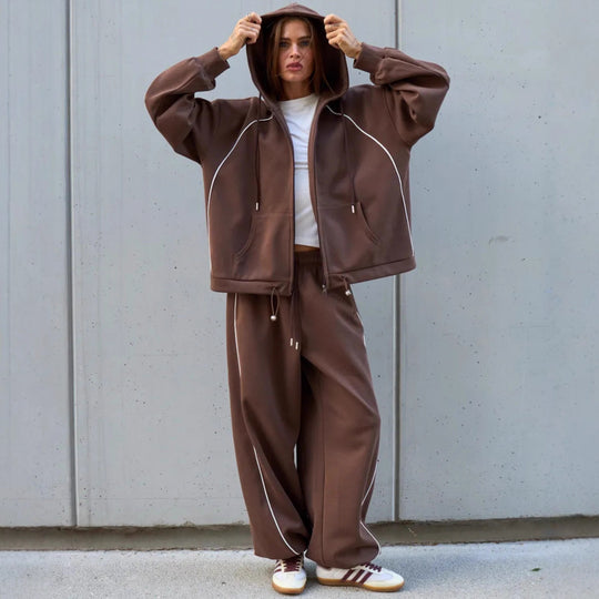 Damen Sportliches Oversized Kapuzenjacken-Set Shop Nory