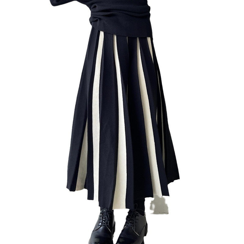 Damen Eleganter Plissee-Rock mit kontrastierenden Streifen Shop Nory