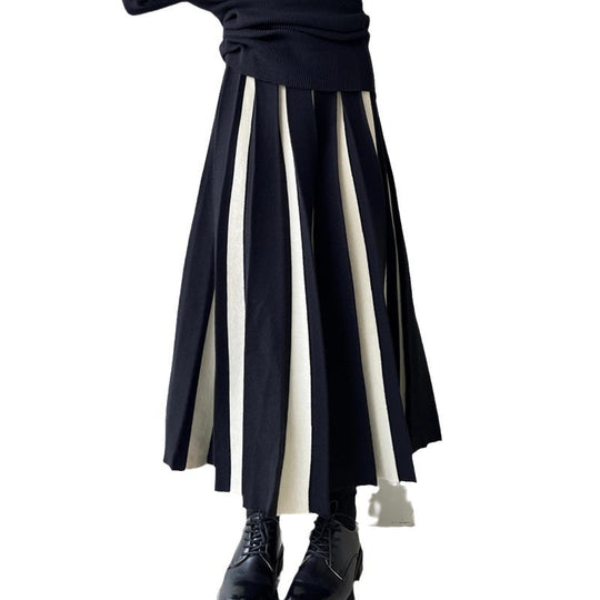 Damen Eleganter Plissee-Rock mit kontrastierenden Streifen Shop Nory