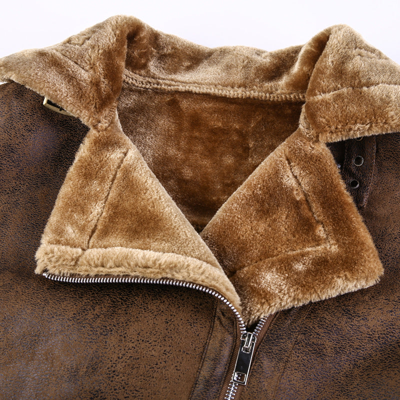 Herren Lederimitat-Fliegerjacke mit Teddyfutter und asymmetrischem Reißverschluss Shop Nory