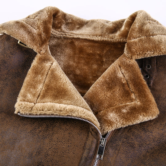 Herren Lederimitat-Fliegerjacke mit Teddyfutter und asymmetrischem Reißverschluss Shop Nory