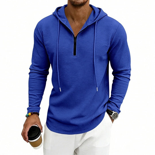 Herren Lässiges Waffelstruktur-Hoodie mit halbem Reißverschluss und Kapuze Shop Nory