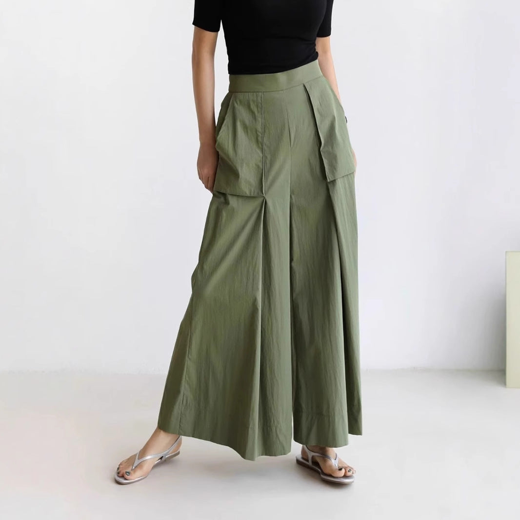 Damen Weite Palazzo-Hose mit hoher Taille, Cargo-Taschen und plisseeartiger Faltenlegung Shop Nory