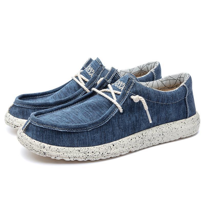 Herren nan lässiger Mokassin-Sneaker aus Jeansstoff mit elastischer Tau-Schnürung und gepolsterter Komfortsohle