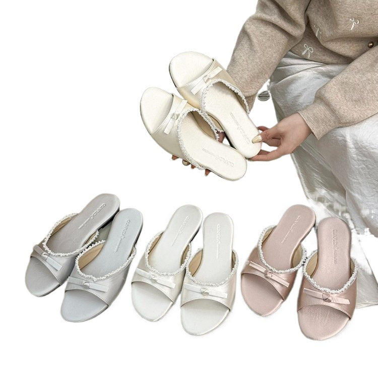 Damen elegante Sandalen mit zarter Schleifenverzierung