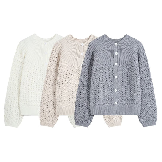 Damen Struktur-Strickjacke mit Rundpasse, texturierter Maschenoptik und Knopfleiste Shop Nory