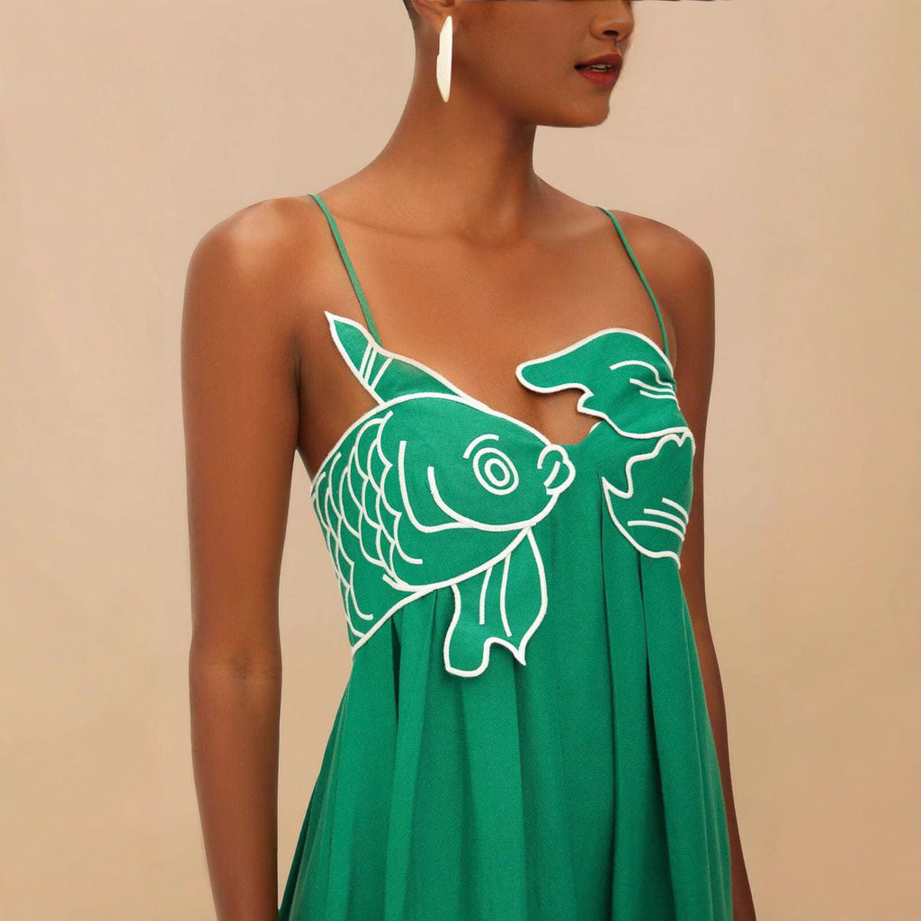 Damen Maxikleid mit kreativem Fischdesign