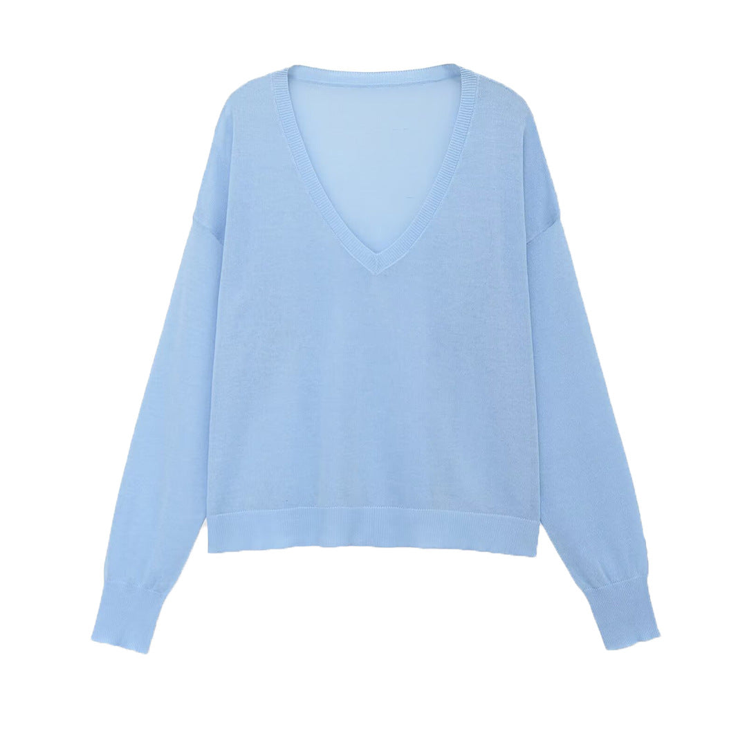 Damen Oversize-Feinstrickpullover mit tiefem V-Ausschnitt und gerippten Bündchen Shop Nory