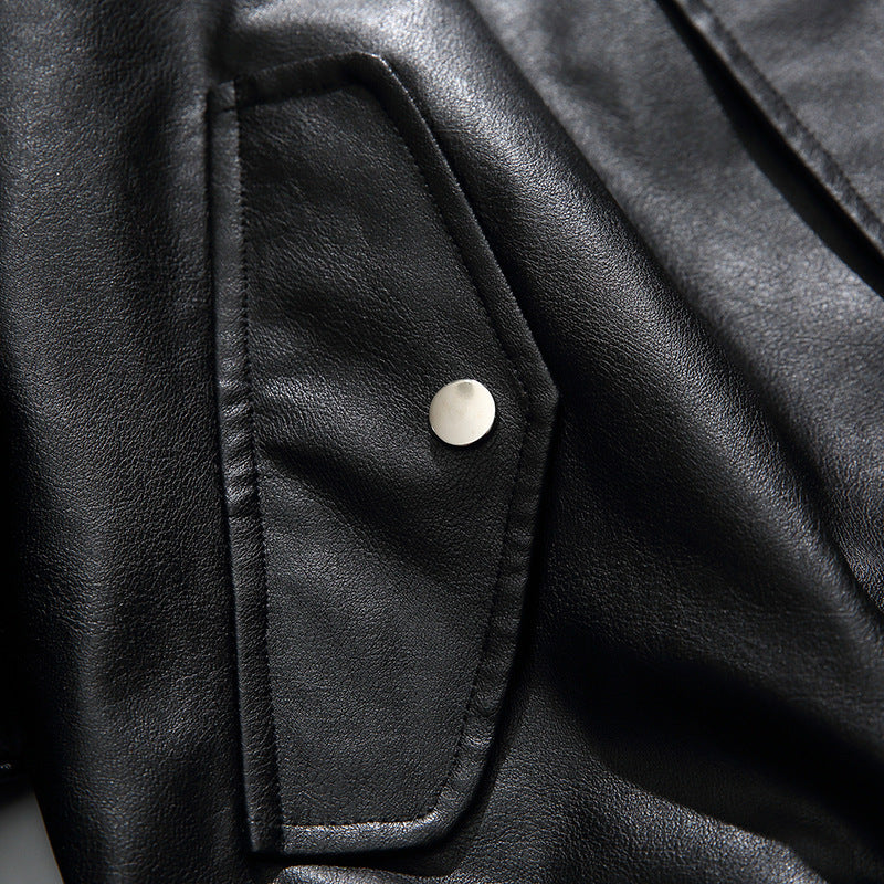 Herren Boxy Kunstleder-Blousonjacke mit Stehkragen Druckknopfblende und elastischem Saum Shop Nory