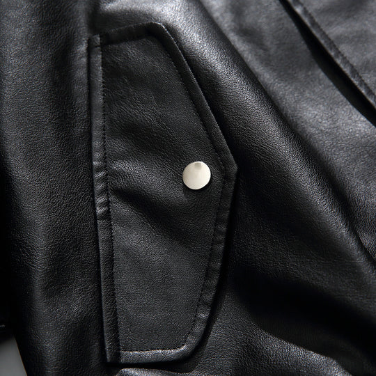 Herren Boxy Kunstleder-Blousonjacke mit Stehkragen Druckknopfblende und elastischem Saum Shop Nory