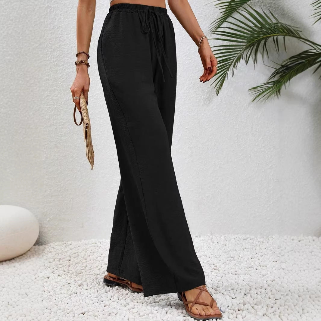 Damen Leichte, weit geschnittene Strandhose mit Elastikbund, Kordelzug und Seitentaschen Shop Nory
