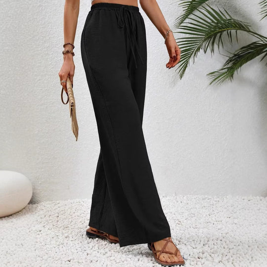 Damen Leichte, weit geschnittene Strandhose mit Elastikbund, Kordelzug und Seitentaschen Shop Nory