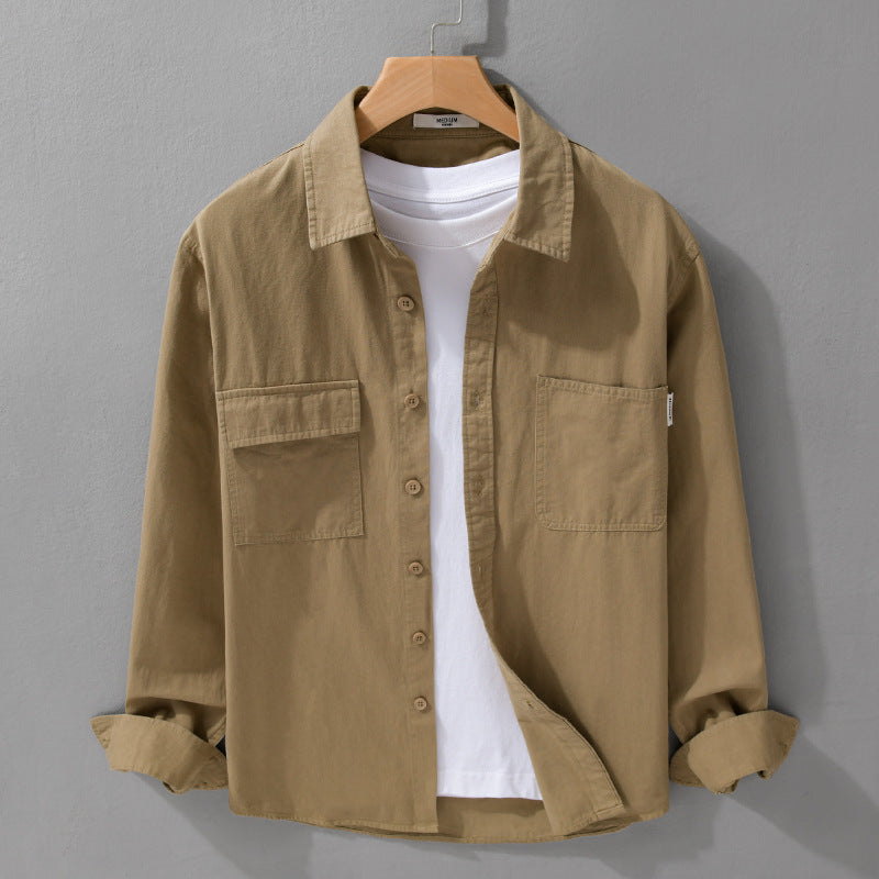 Herren Casual-Hemdjacke aus schwerem Baumwoll-Twill mit asymmetrischen Brusttaschen und kastigem Schnitt Shop Nory