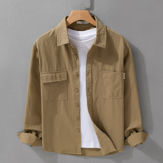 Herren Casual-Hemdjacke aus schwerem Baumwoll-Twill mit asymmetrischen Brusttaschen und kastigem Schnitt Shop Nory