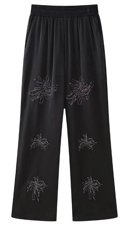 Damen bestickte Seidenoptik-Bluse mit funkelnden Kristallapplikationen und Hemdkragen Shop Nory