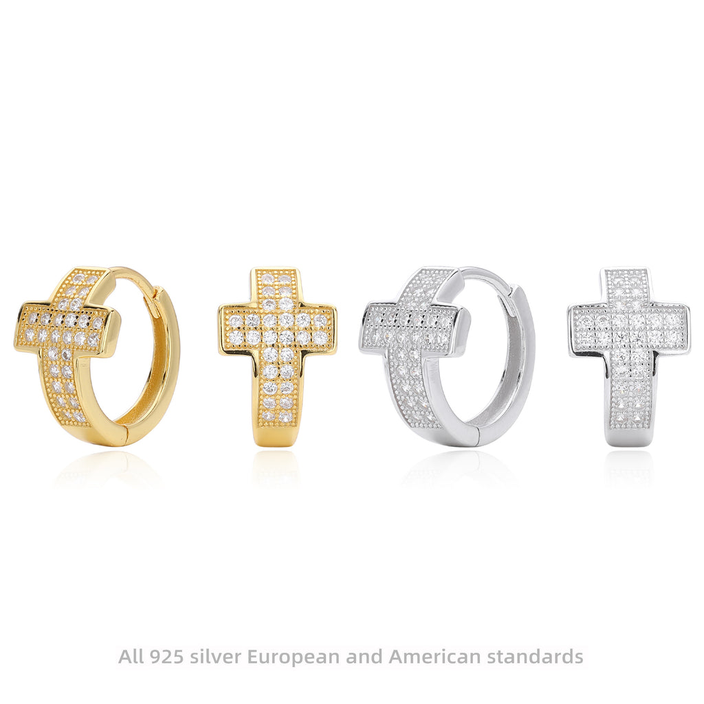 Damen Ohrhänger mit funkelndem Kreuzanhänger aus hochwertigem 925 Sterling Silber und Zirkonsteinen Shop Nory