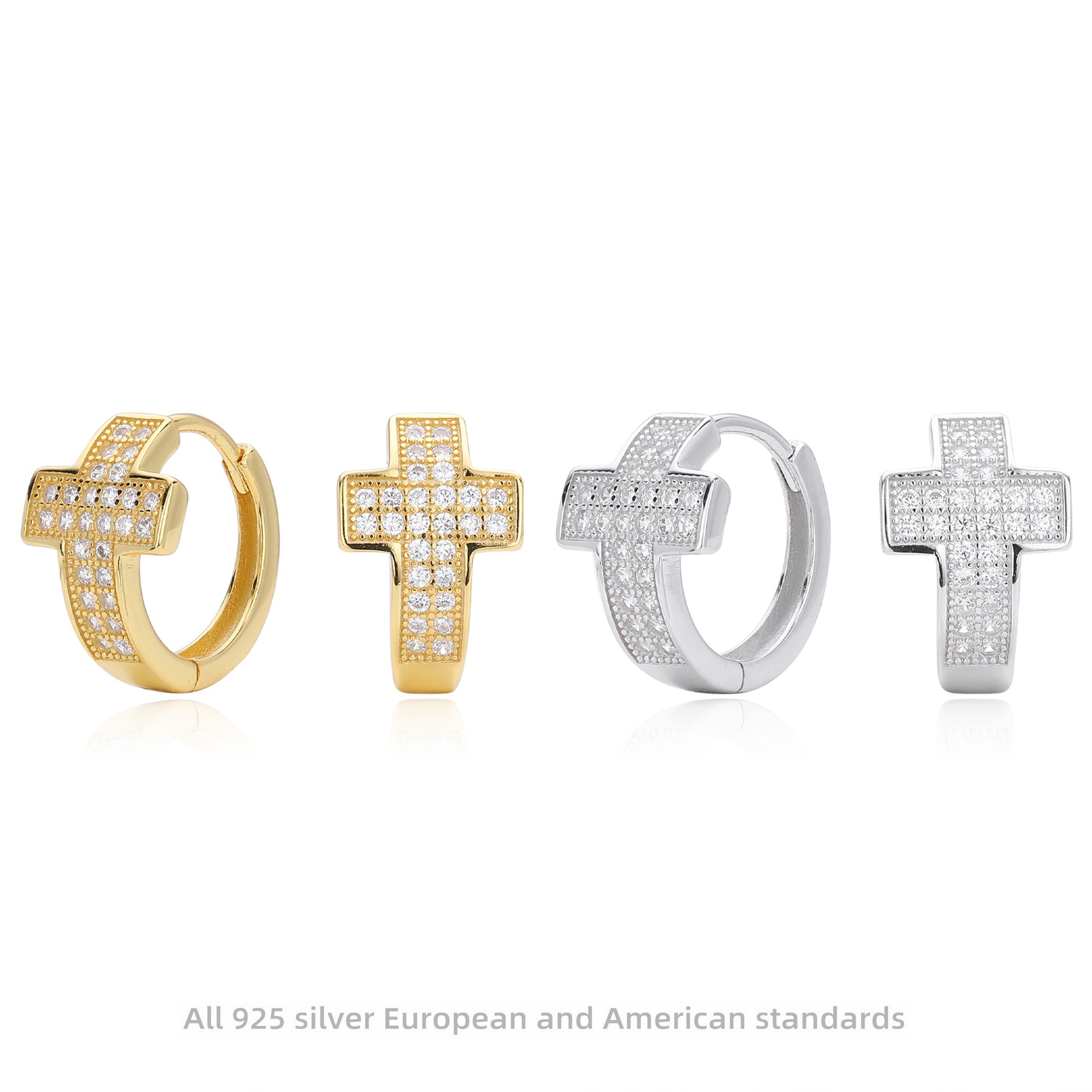 Damen Ohrhänger mit funkelndem Kreuzanhänger aus hochwertigem 925 Sterling Silber und Zirkonsteinen Shop Nory