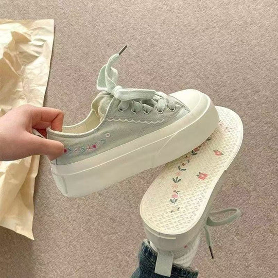Damen Modische Plateau-Sneaker mit floralen Applikationen und atmungsaktiver Sohle