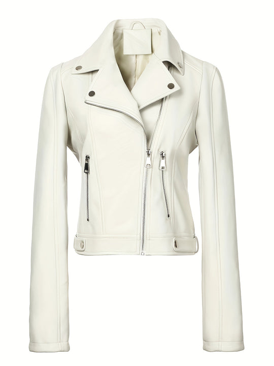 Damen Kurz geschnittene taillierte Bikerjacke aus Nappaleder mit asymmetrischem Reißverschluss Shop Nory