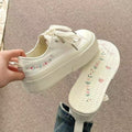 Damen Modische Plateau-Sneaker mit floralen Applikationen und atmungsaktiver Sohle