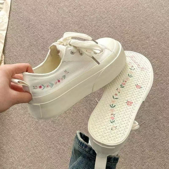 Damen Modische Plateau-Sneaker mit floralen Applikationen und atmungsaktiver Sohle