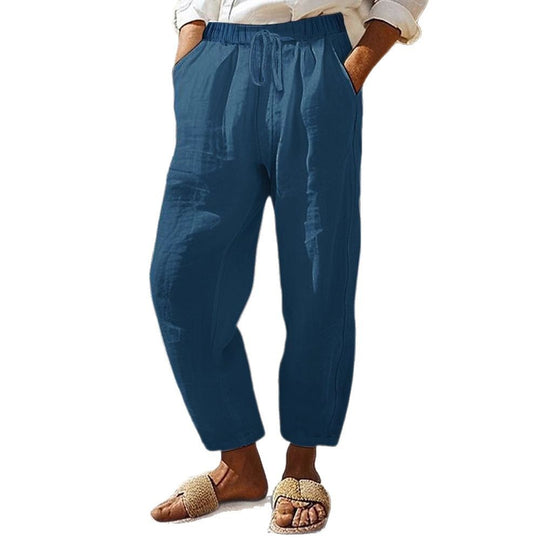 Damen Casual-Chino Leinenoptik Culotte mit elastischem Tunnelzugbund und Eingrifftaschen Shop Nory