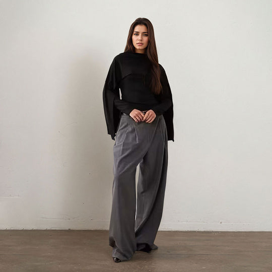 Damen asymmetrisches Cape-Longsleeve mit hohem Kragen und fließendem Overlay Shop Nory