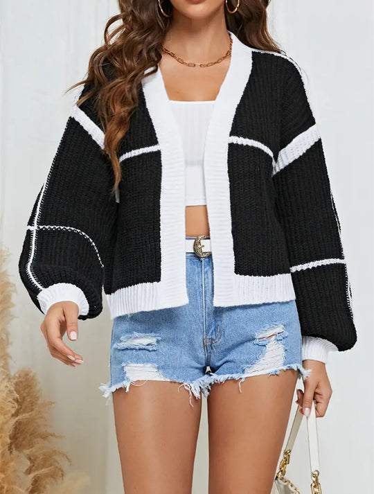 Damen Cropped Offene Strickjacke mit Boxy‑Silhouette und Ballonärmeln Shop Nory