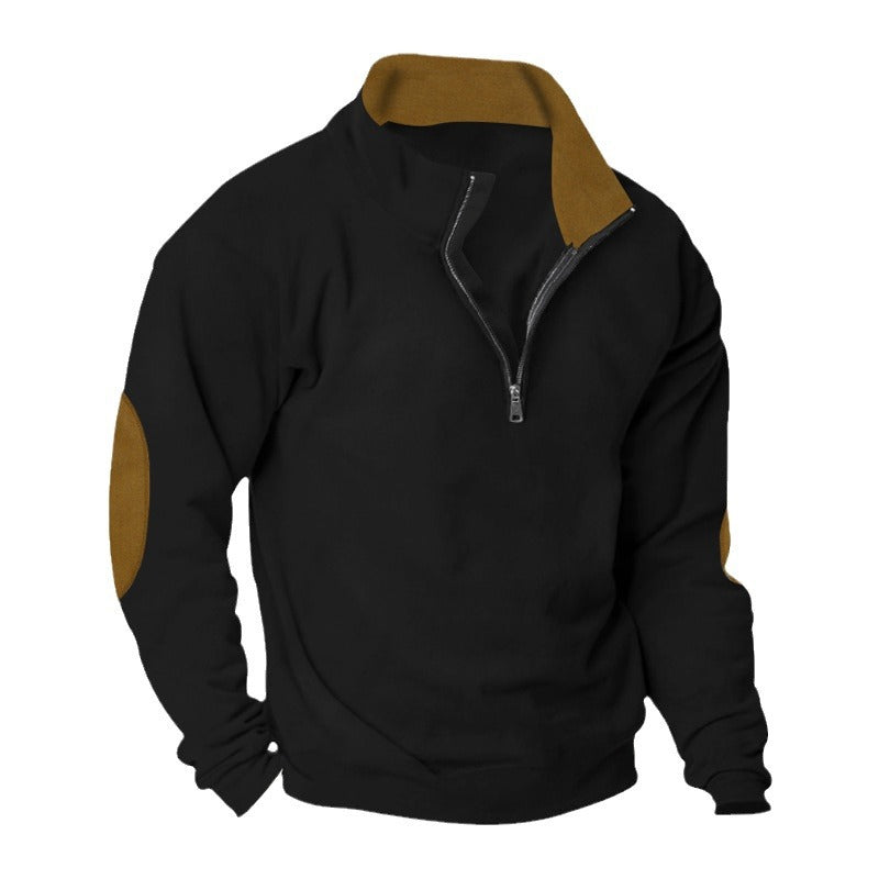 Herren nan Halbzip-Sweatshirt mit Stehkragen, Kontrastkragenfutter und Ellbogenpatches Shop Nory