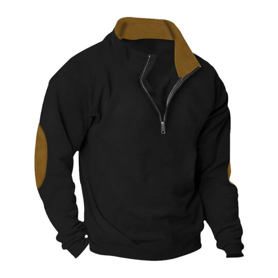 Herren nan Halbzip-Sweatshirt mit Stehkragen, Kontrastkragenfutter und Ellbogenpatches Shop Nory