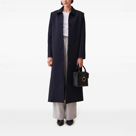 Damen langer minimalistischer Mantel mit geradem Schnitt und Hemdkragen Shop Nory