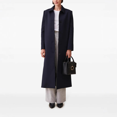 Damen langer minimalistischer Mantel mit geradem Schnitt und Hemdkragen Shop Nory