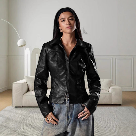 Damen Hochwertige Kunstlederjacke im figurbetonten Schnitt Shopnory