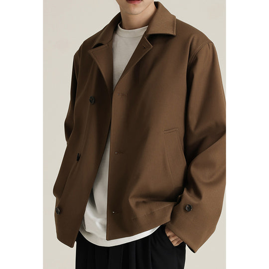 Herren Boxy-Kurzmantel aus Wollmix mit minimalistischer Doppelknopfleiste und Hemdkragen Shop Nory