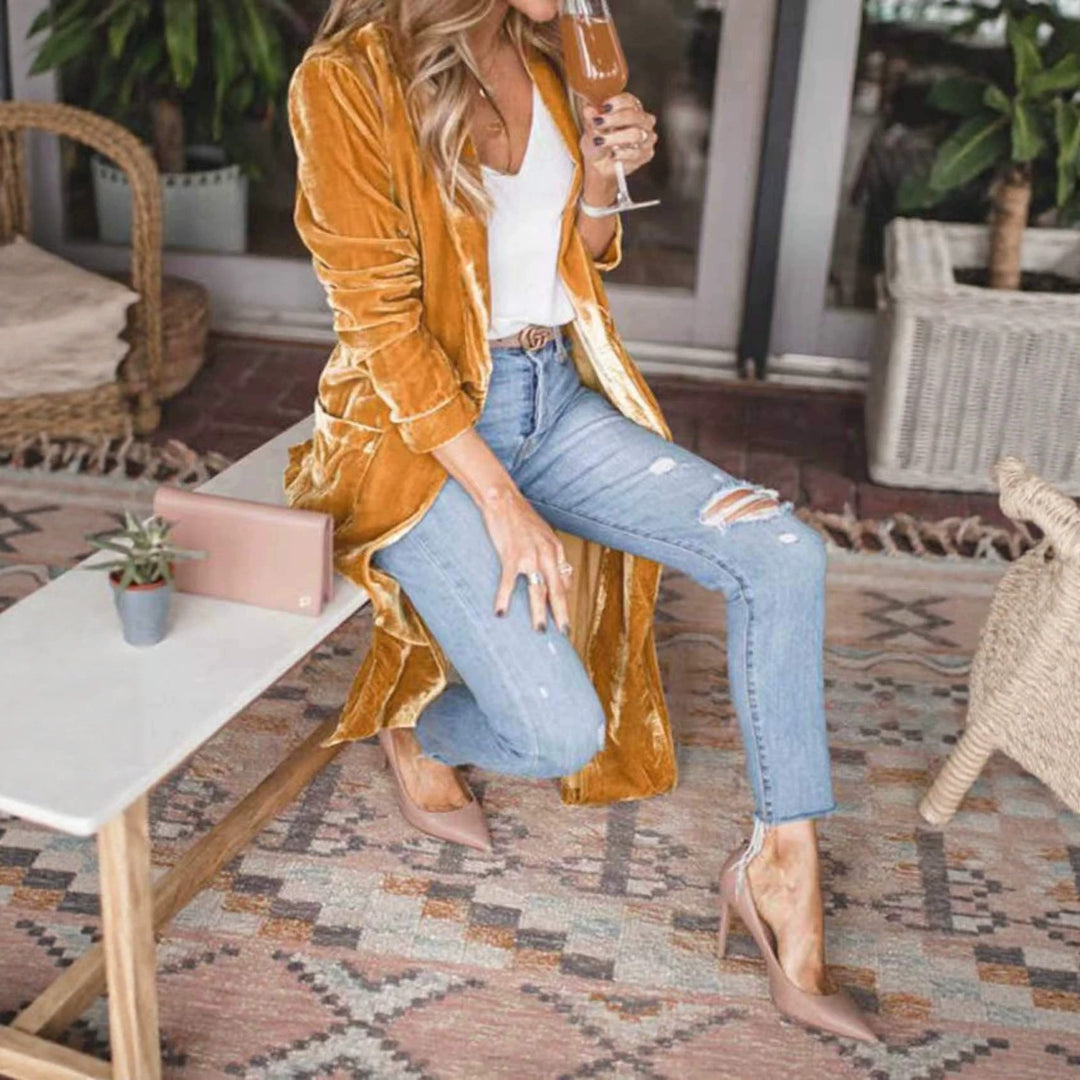 Damen Elegante Veloursjacke mit hohem Kragen Shop Nory