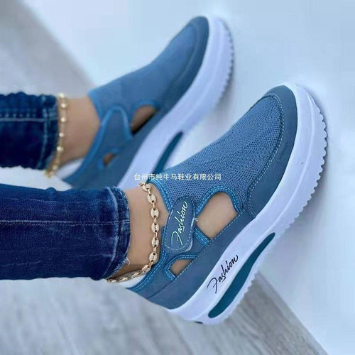 Damen Leichte Slip-On Keil-Sneaker mit atmungsaktivem Strickoberteil und Plateau-Sohle Shop Nory