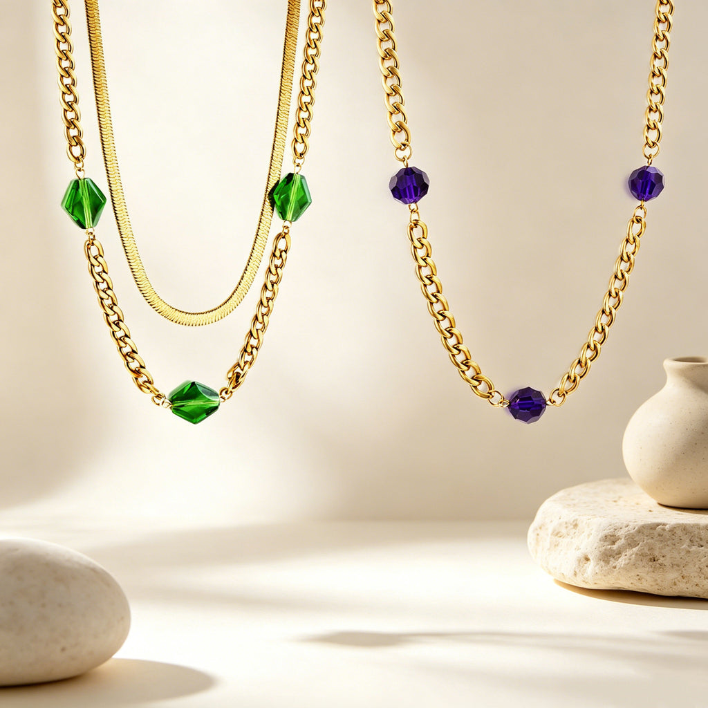 Damen multifunktionale Halskette mit bunten Kristallelementen und goldplattierter Oberfläche Shop Nory
