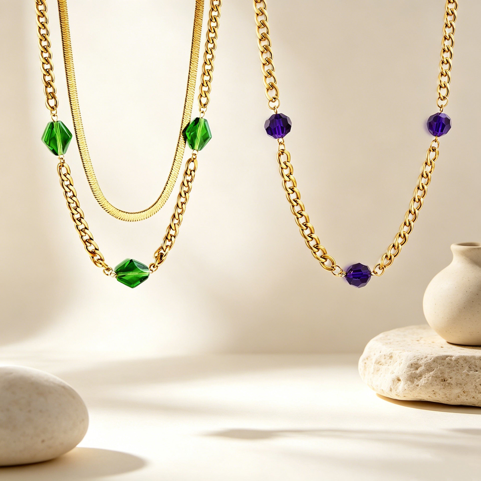 Damen multifunktionale Halskette mit bunten Kristallelementen und goldplattierter Oberfläche Shop Nory