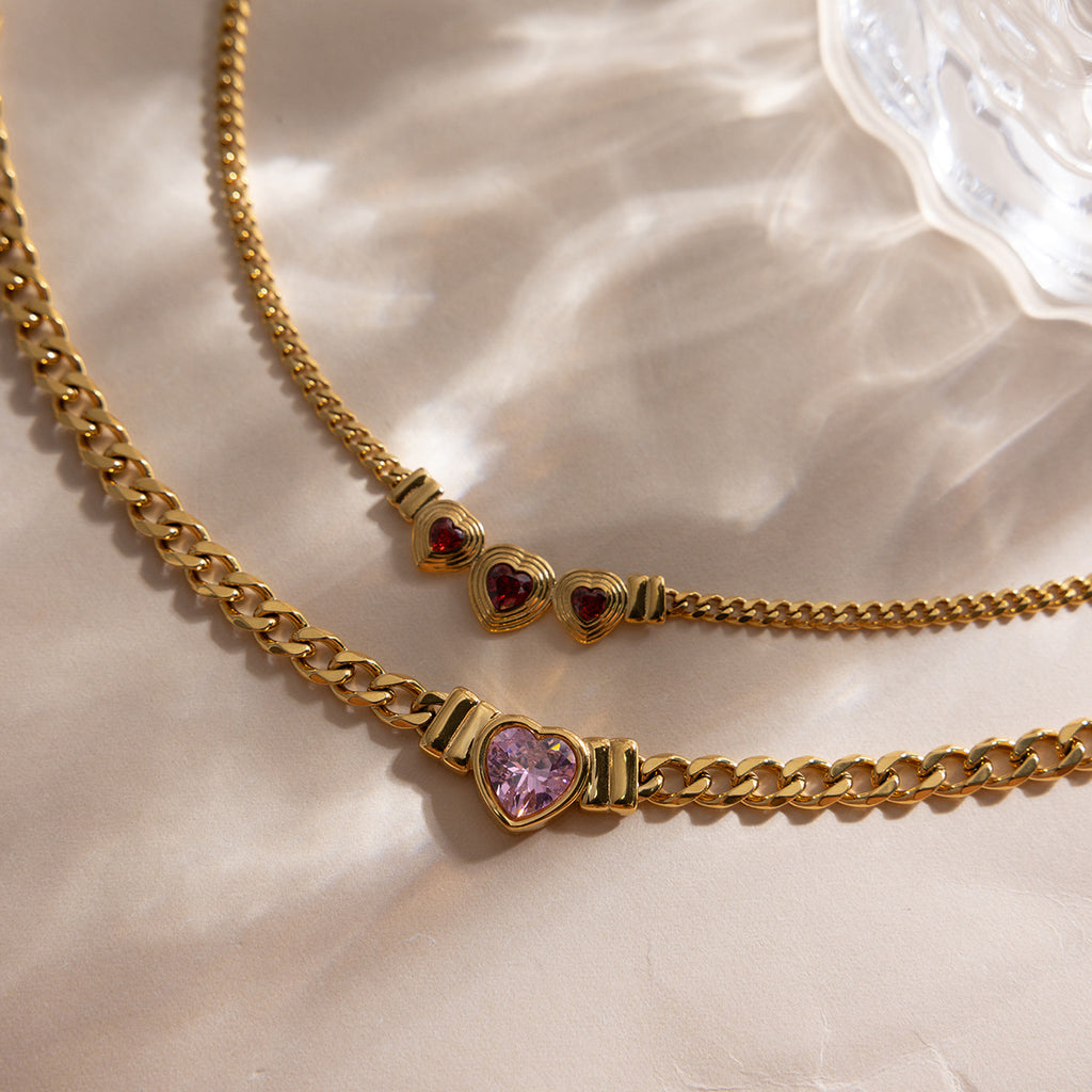 Damen Halskette mit Herzen-Anhängern und verstellbarem Edelstahlverschluss Shop Nory