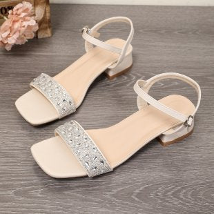 Damen Riemensandaletten mit funkelnder Strass-Applikation und elegantem Blockabsatz
