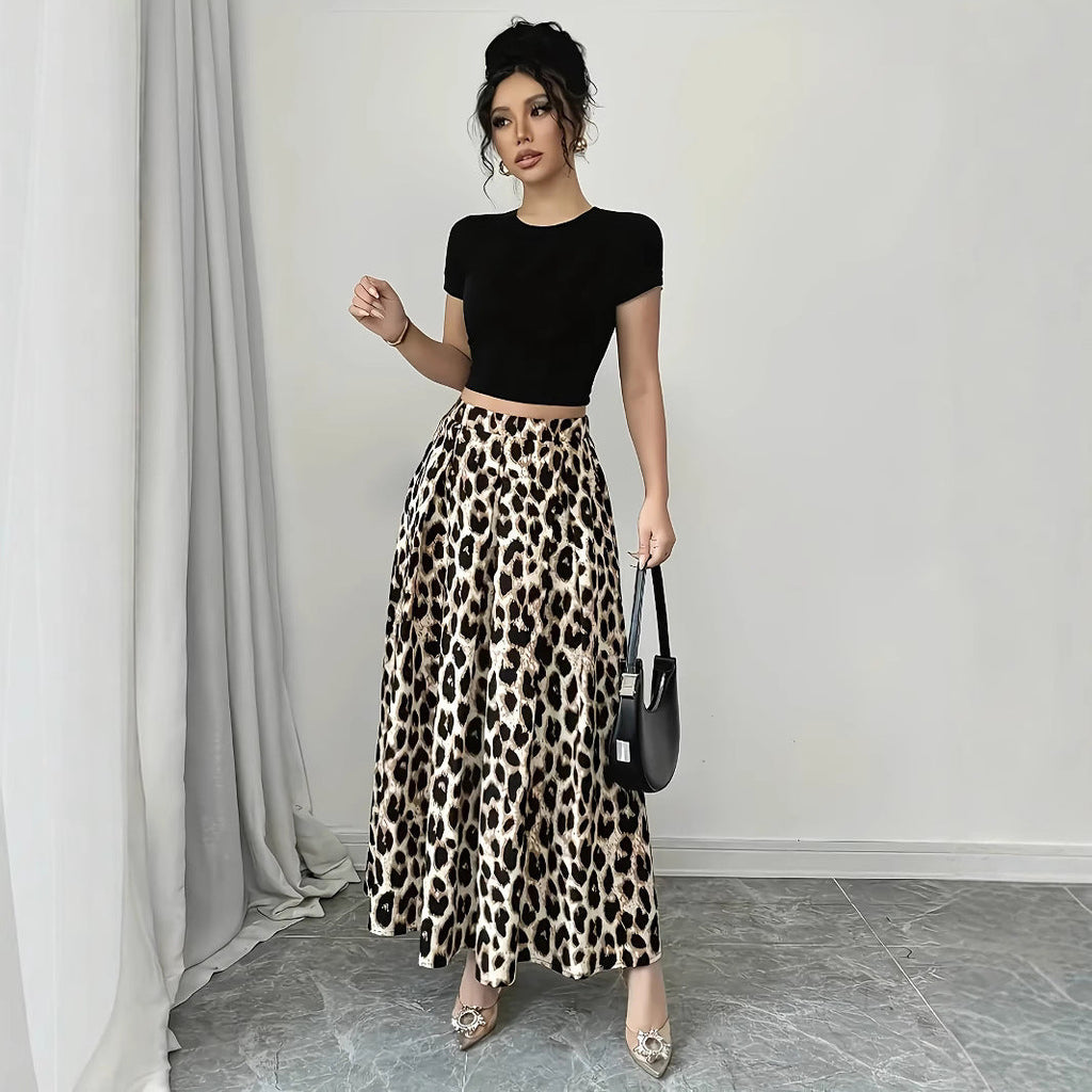 Damen Maxi-Rock mit elegantem Leo-Print und fließendem Schnitt Shopnory