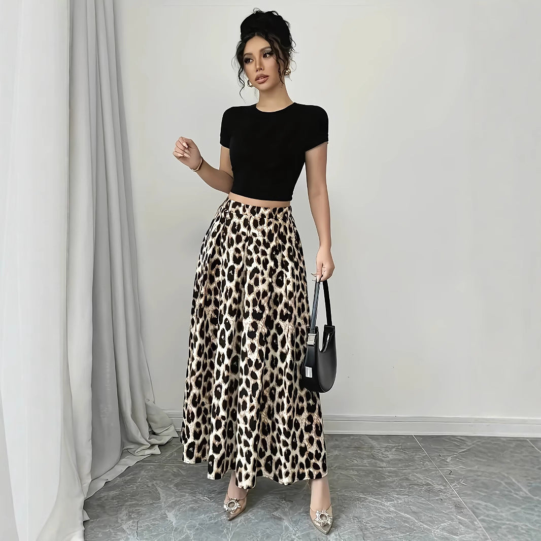 Damen Maxi-Rock mit elegantem Leo-Print und fließendem Schnitt Shopnory