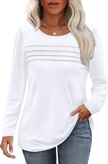 Damen Feines Langarmshirt mit Rundhalsausschnitt, dekorativen Kellerfalten und leicht taillierter A‑Linie Shop Nory