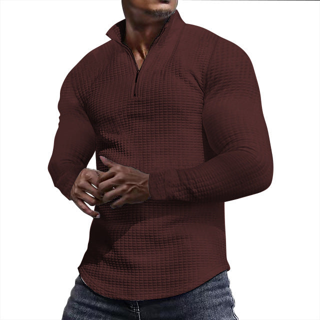 Herren Waffelstrick-Langarmshirt mit kurzem Reißverschluss Shop Nory