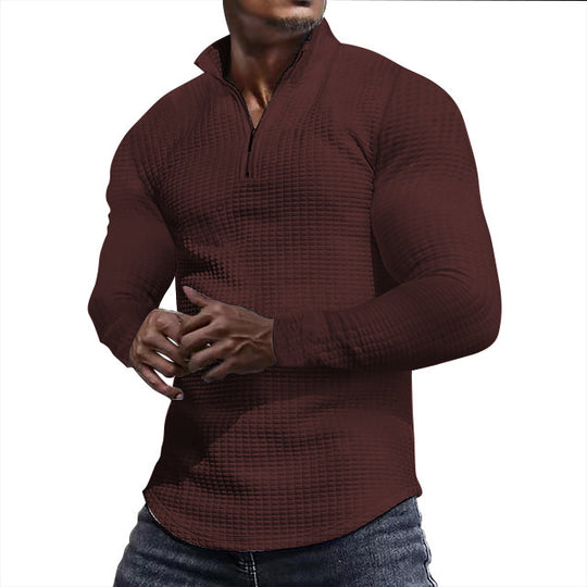 Herren Waffelstrick-Langarmshirt mit kurzem Reißverschluss Shop Nory