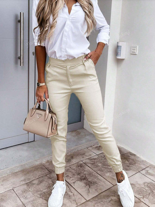 Damen Enganliegende Chino-Jogger mit hohem Bund und elastischen Bündchen Shop Nory