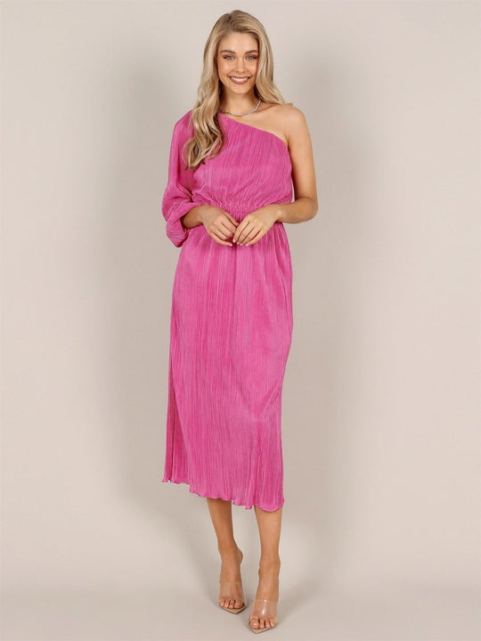 Damen Asymmetrisches Plisseekleid mit Taillengürtel