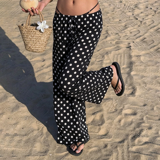 Damen nan weite Palazzo-Hose mit elastischem Bund und Punkte-Muster Shop Nory