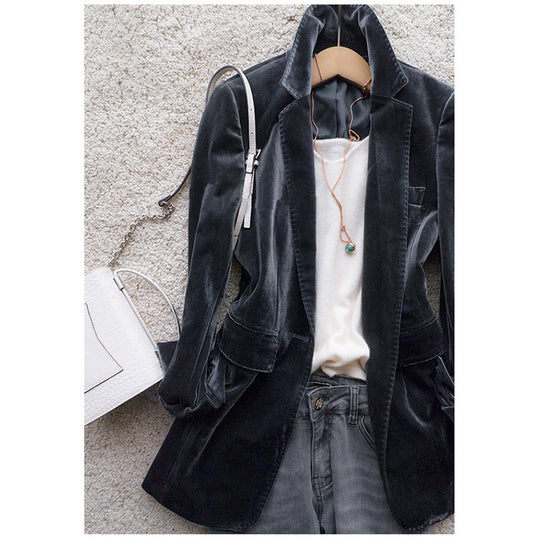 Damen Eleganter Samtblazer mit schmalem Schnitt Shop Nory