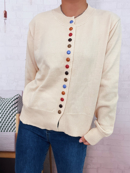 Damen stilvolle Strickjacke mit bunten Knöpfen